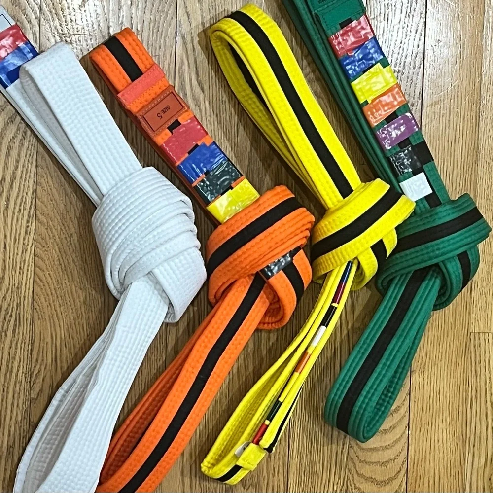 4 Martial Arts Rank Belts Set White Orange Yellow Green Stripe Karate Taekwondo